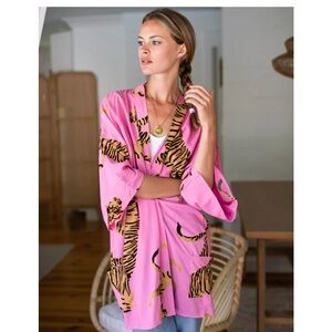 Emerson Fry Pink and Black Patterned Kimono